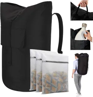 115L Expandable Laundry Backpack  Heavy-Duty Oxford Bag with Adjustable Straps, Mesh Pocket & 4 Compartments  Foldable Hamper for College, Travel, Dorm, Home  AlbaMC