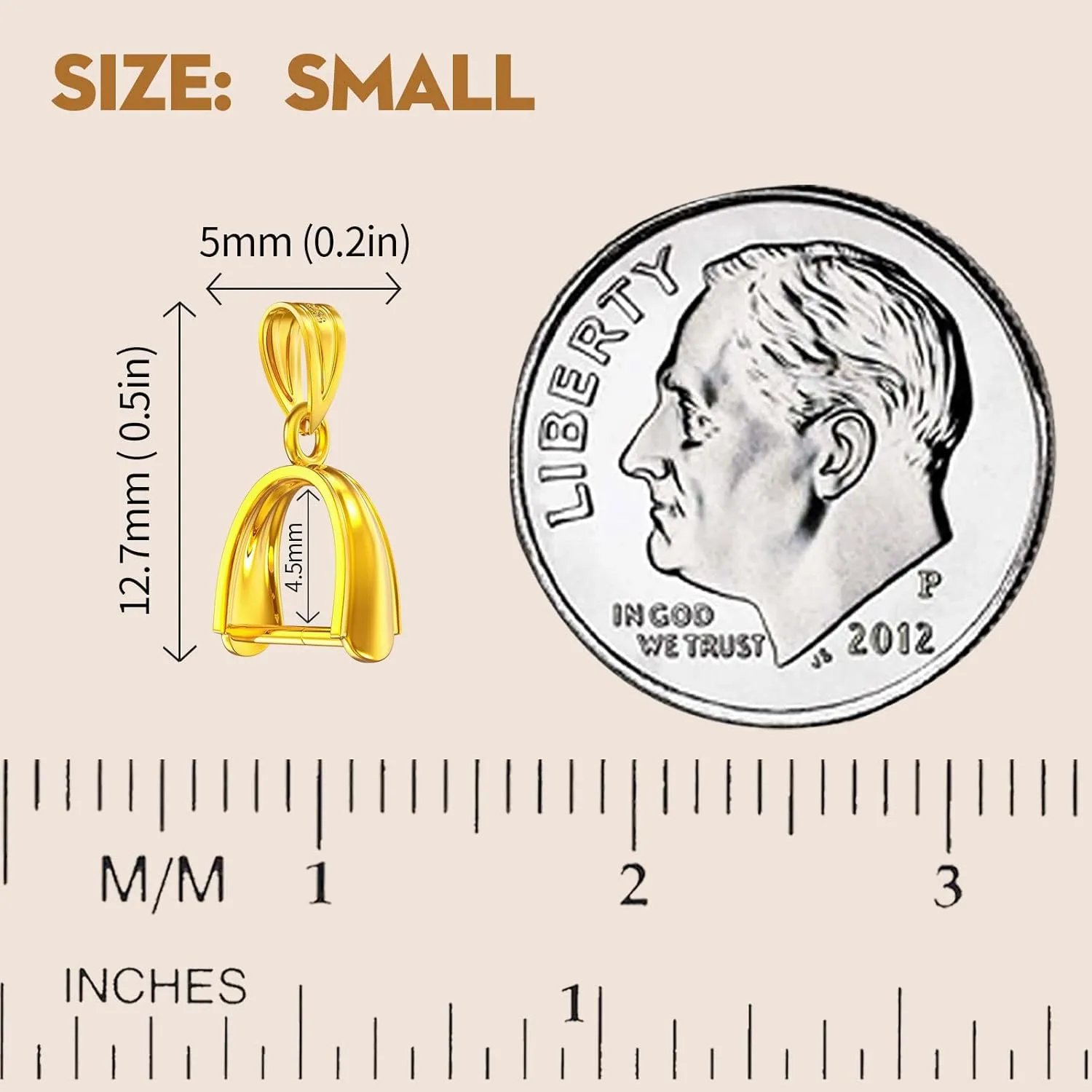 14K Gold Plated 925 Sterling Silver Pinch Bails for Pendants Clasp Connectors Bails for Jewelry Necklace Clip Pendant Clasps(Made in Italy)