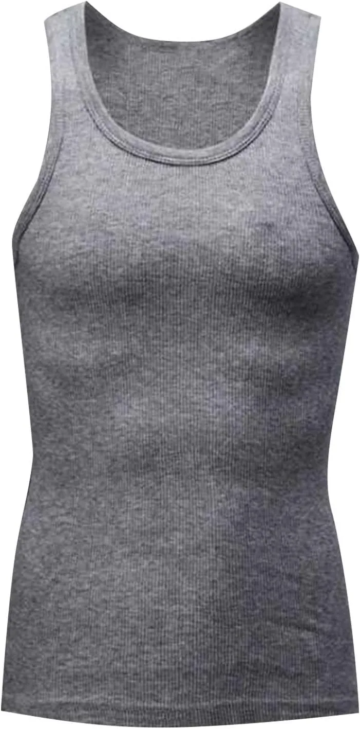 2 Pack Mens Shapewear Tank Top Lightweight Sleeveless Compression Shirt Men Plain Crewneck Workout Undershirt Slim Fit