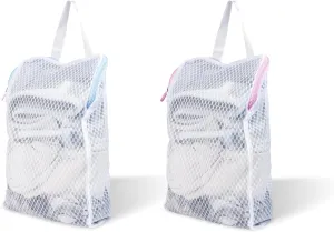 2 PCS Honeycomb Mesh Laundry Bag with Handle, 13.3 x 7.8 Inch Zippered Mesh Laundry Bag, Extra Large Opening, Side Widening, for Washing Socks, Baby Items, Lingerie, Travel Garments (Pink and Blue)