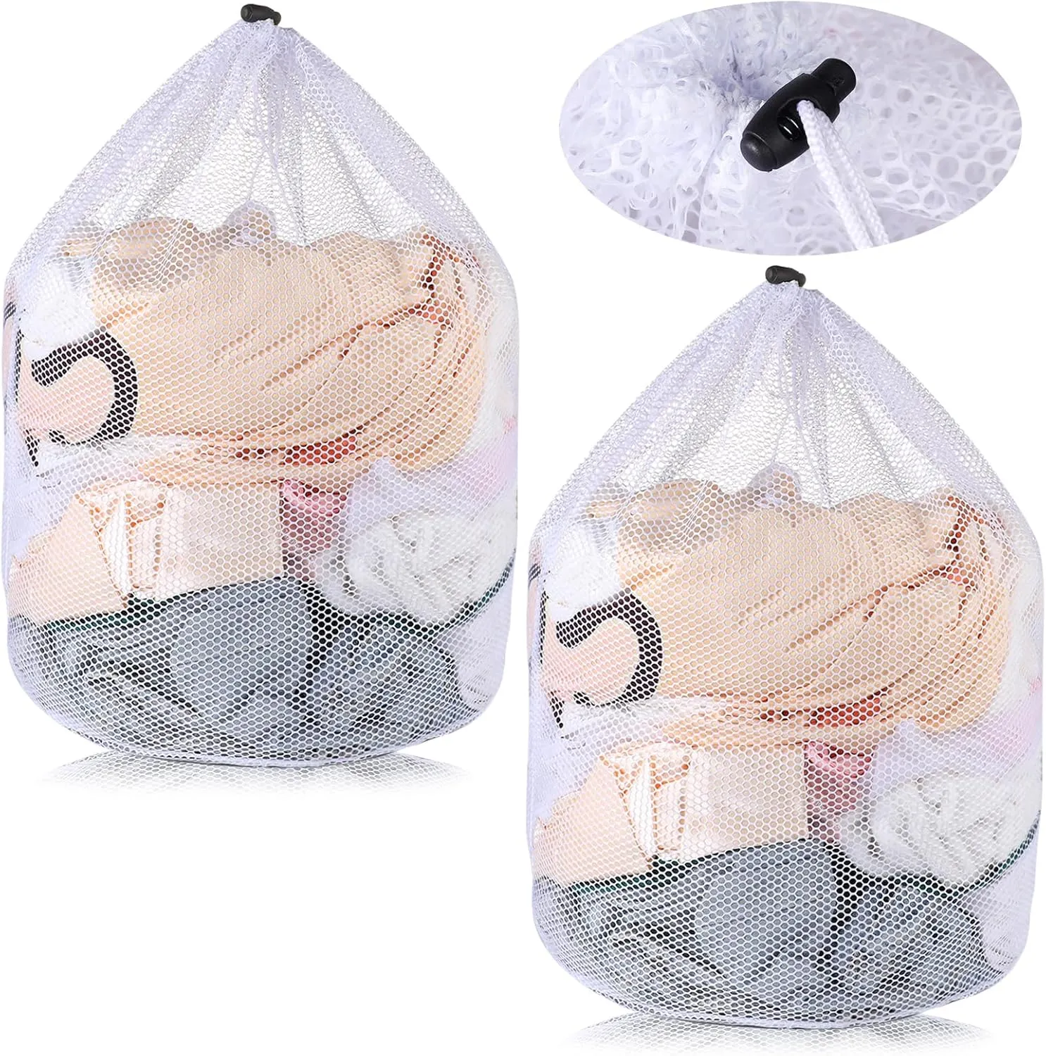 2 Pcs Large Mesh Laundry Bags Heavy Duty Drawstring Bag, 23.6 x 31.5" laundry mesh wash bags with Drawstring Strap, Storage Bag for Clothes, Camping, Laundromat, school, Traveling