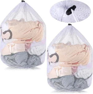 2 Pcs Large Mesh Laundry Bags Heavy Duty Drawstring Bag, 23.6 x 31.5" laundry mesh wash bags with Drawstring Strap, Storage Bag for Clothes, Camping, Laundromat, school, Traveling