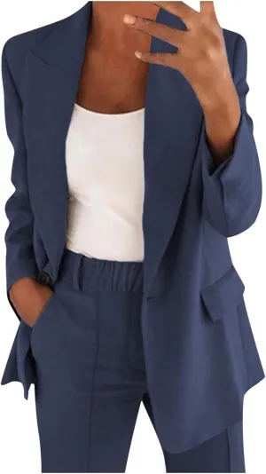 2 Piece Blazer Sets Women Trendy 2025 Workout Outfits Plus Size Business Casual Pant Suit Set Dressy Pants Suits