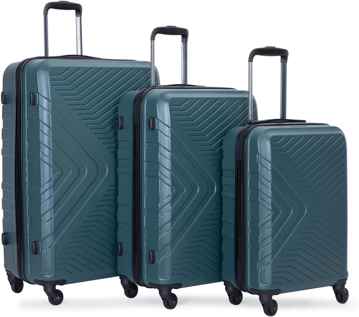3 Piece Luggage Set,Travel Suitcase&Hard Shell Suitcases&Rolling Suitcase,Hardshell Luggage Sets with Spinner Wheels,Two Hooks,TSA Lock,Adjustable Pull Rod,Small&Lardge, ABS (20/24/28) (Dark Green)