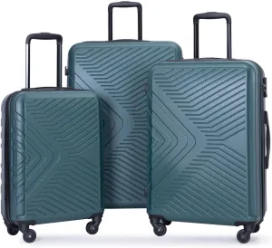 3 Piece Luggage Set,Travel Suitcase&Hard Shell Suitcases&Rolling Suitcase,Hardshell Luggage Sets with Spinner Wheels,Two Hooks,TSA Lock,Adjustable Pull Rod,Small&Lardge, ABS (20/24/28) (Dark Green)