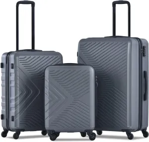 3 Piece Luggage Set,Travel Suitcase&Hard Shell Suitcases&Rolling Suitcase,Hardshell Luggage Sets with Spinner Wheels,Two Hooks,TSA Lock,Adjustable Pull Rod,Small&Lardge, ABS (20/24/28) (Gray)