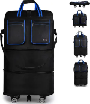 30''36''40''Rolling Duffle Bag with Wheels,Expandable Duffle Bag for Travel for Men Women,Foldable#36''Black-Blue