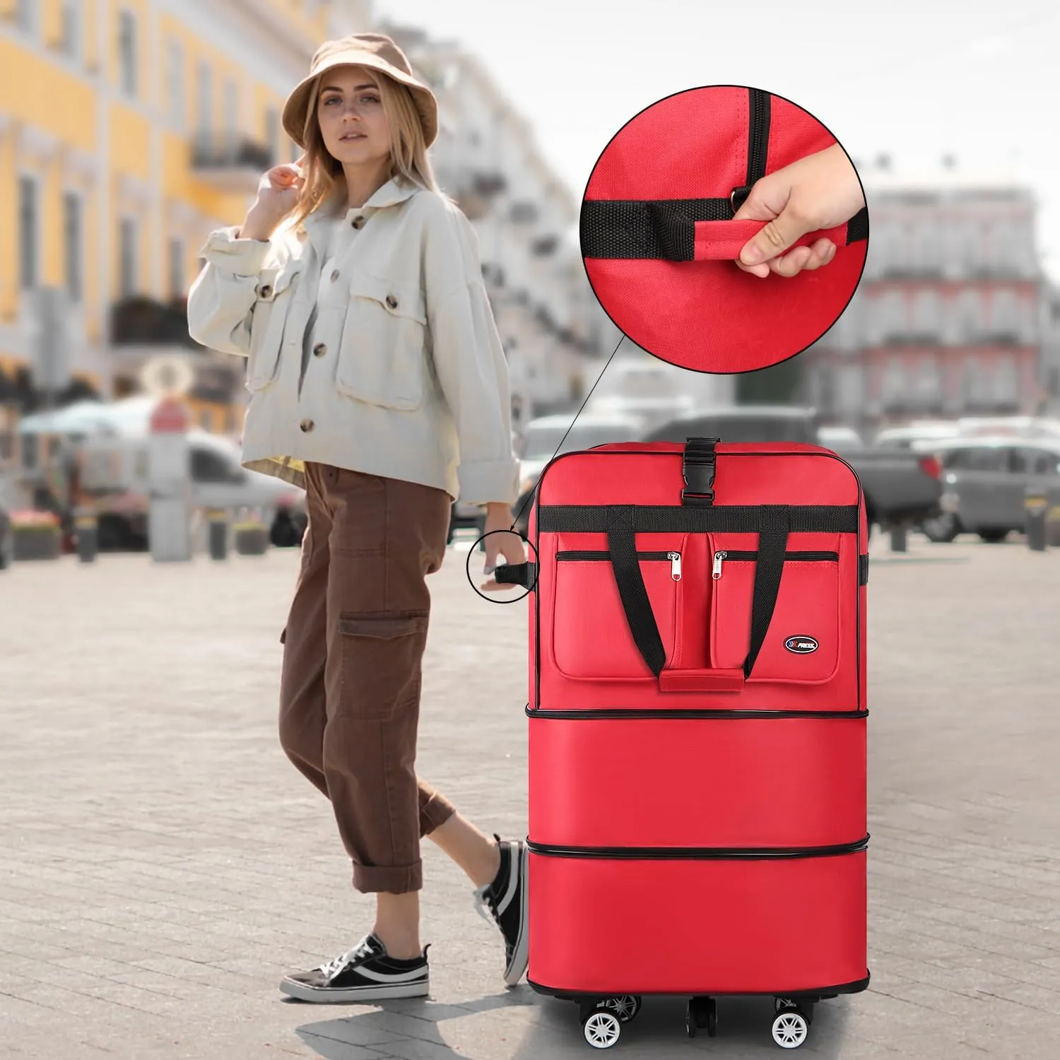 30''36''40''Rolling Duffle Bag with Wheels,Expandable Duffle Bag for Travel for Men Women,Foldable#36''Red