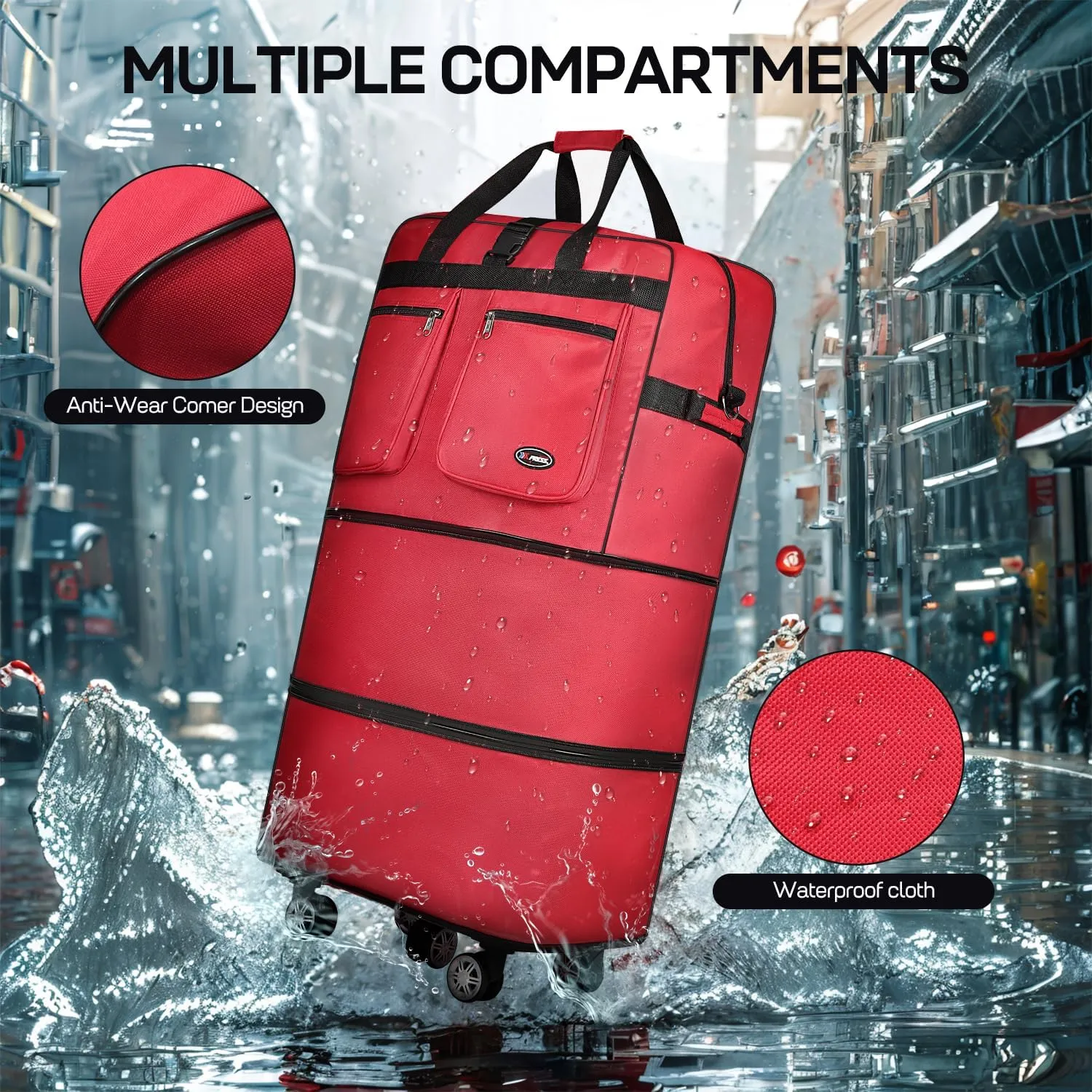 30''36''40''Rolling Duffle Bag with Wheels,Expandable Duffle Bag for Travel for Men Women,Foldable#36''Red