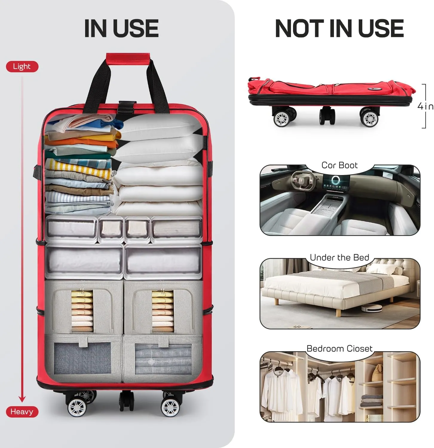 30''36''40''Rolling Duffle Bag with Wheels,Expandable Duffle Bag for Travel for Men Women,Foldable#36''Red
