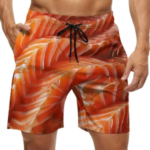 3D Funny Realistic Food Salmon Sushi Men's Swim Trunks Quick Dry Board Shorts Breathable Summer Beach Shorts Bathing Suits