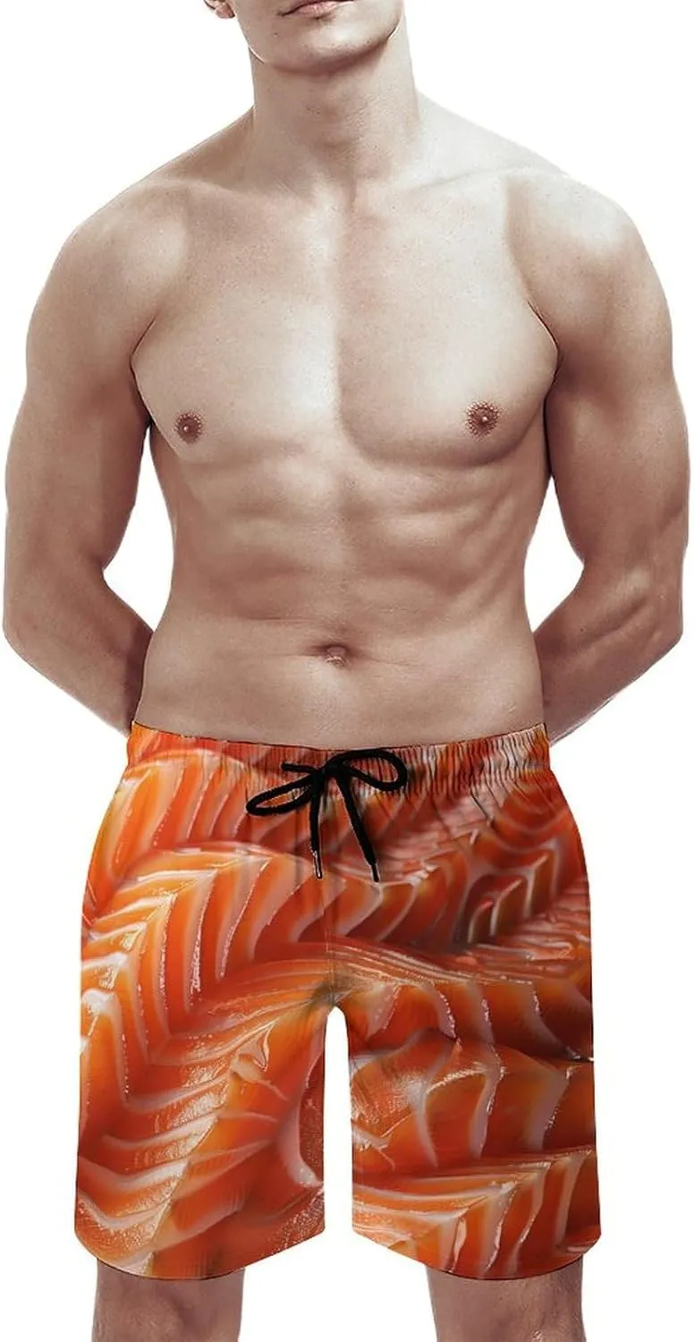 3D Funny Realistic Food Salmon Sushi Men's Swim Trunks Quick Dry Board Shorts Breathable Summer Beach Shorts Bathing Suits