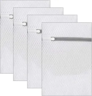 4 Large (16x20 inches) Honeycomb, durable Coarse Mesh Laundry Bags for washing machines, travel bags, with Zipper lock for Delicates (bras, lingerie, underwear, socks, stockings, blouse, silk)