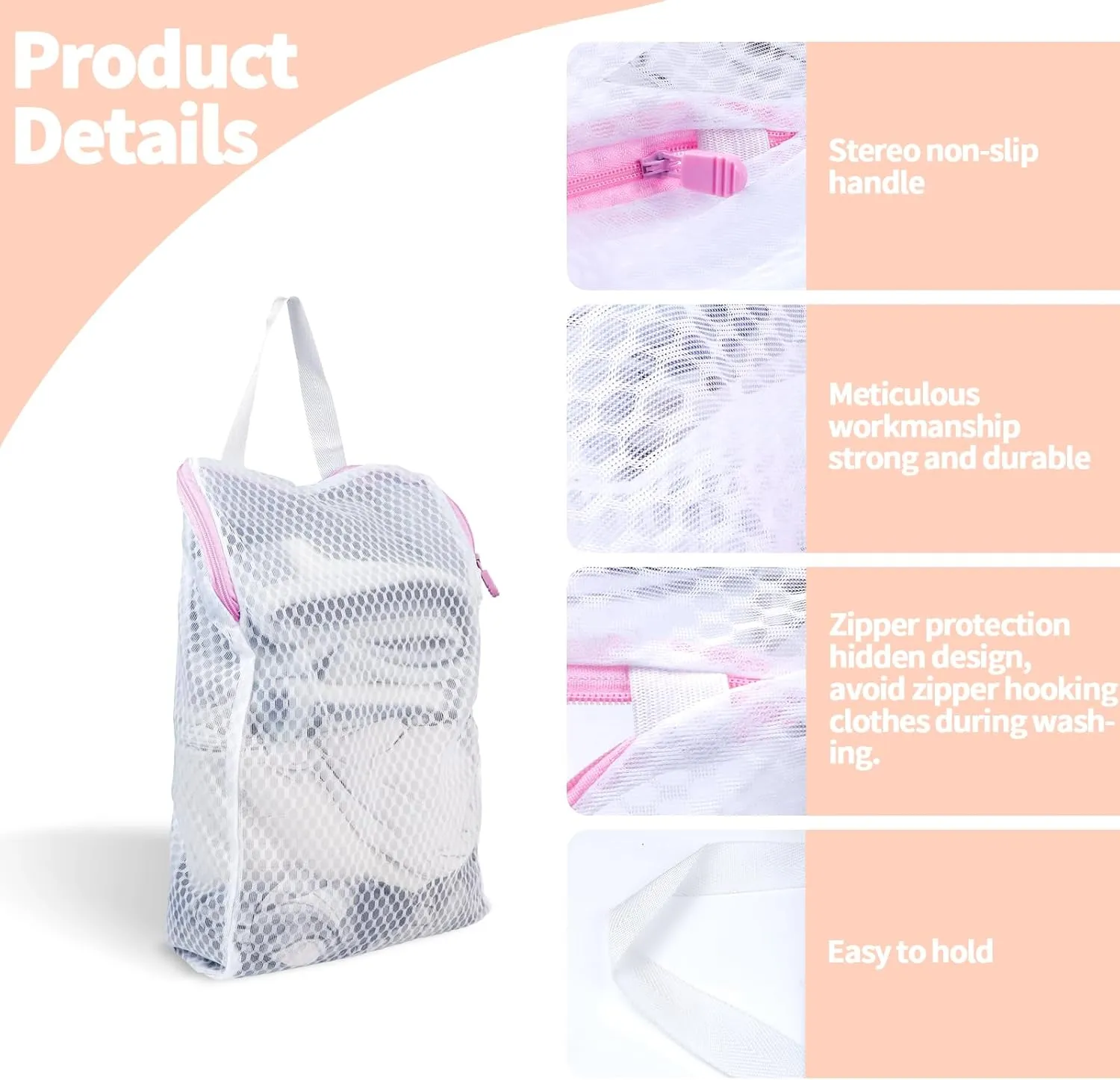 6 PCS Honeycomb Mesh Laundry Bag with Handle, 13.3 x 7.8 Inch Zippered Mesh Laundry Bag, Extra Large Opening, Side Widening, for Washing Socks, Baby Items, Lingerie, Travel Garments (Pink and Blue)