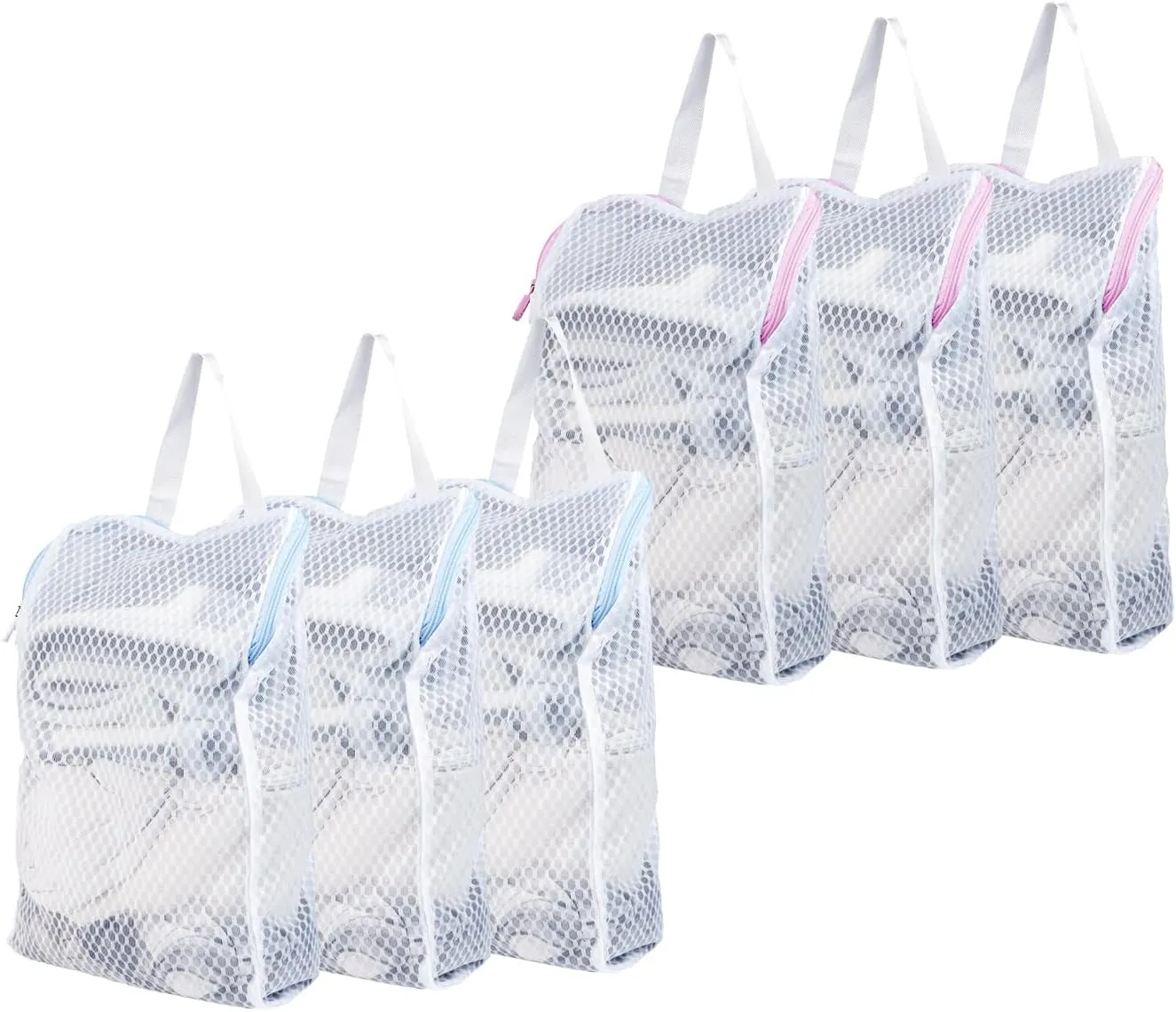 6 PCS Honeycomb Mesh Laundry Bag with Handle, 13.3 x 7.8 Inch Zippered Mesh Laundry Bag, Extra Large Opening, Side Widening, for Washing Socks, Baby Items, Lingerie, Travel Garments (Pink and Blue)