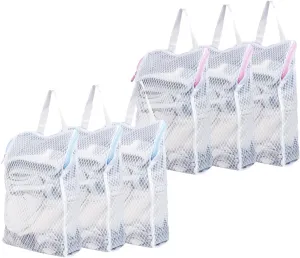 6 PCS Honeycomb Mesh Laundry Bag with Handle, 13.3 x 7.8 Inch Zippered Mesh Laundry Bag, Extra Large Opening, Side Widening, for Washing Socks, Baby Items, Lingerie, Travel Garments (Pink and Blue)