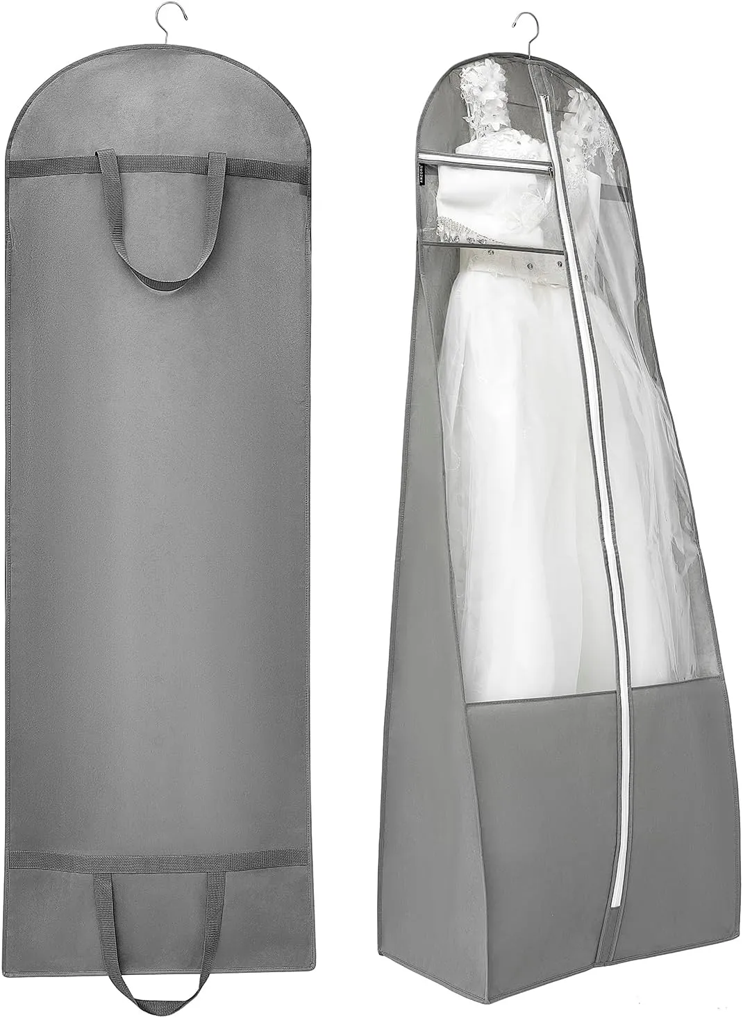 70" Bridal Wedding Dress Bag for Long Gowns Travel Garment Bag for Prom Evening Dress Petticoat With 15.7" Gusset (GREY)