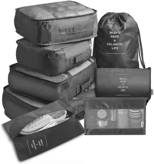 8 Set Packing Cubes with Portable Shoe Bag, Travel Underwear Storage Bag, and Makeup Bag for Suitcases Organizer Bags Set, Carry On Suitcase Luggage Organizers (Black)