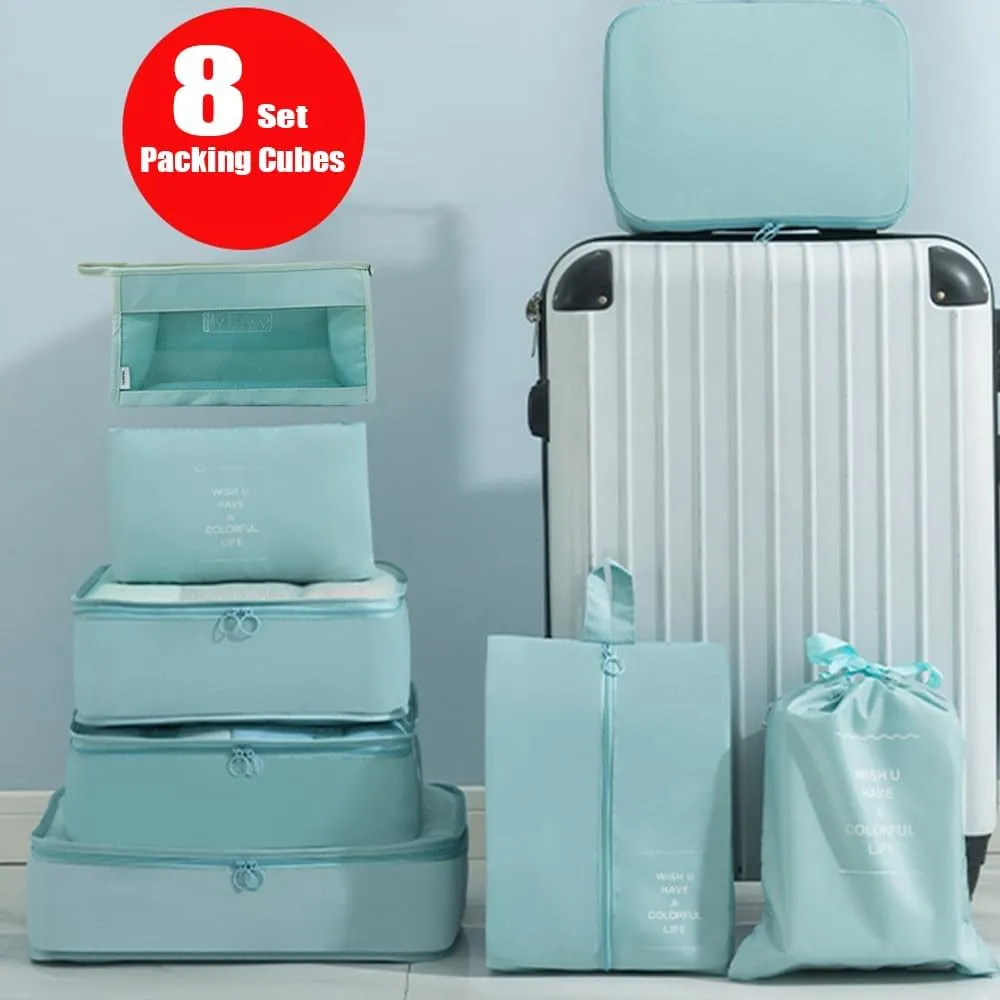 8 Set Packing Cubes with Portable Shoe Bag, Travel Underwear Storage Bag, and Makeup Bag for Suitcases Organizer Bags Set, Carry On Suitcase Luggage Organizers (Black)