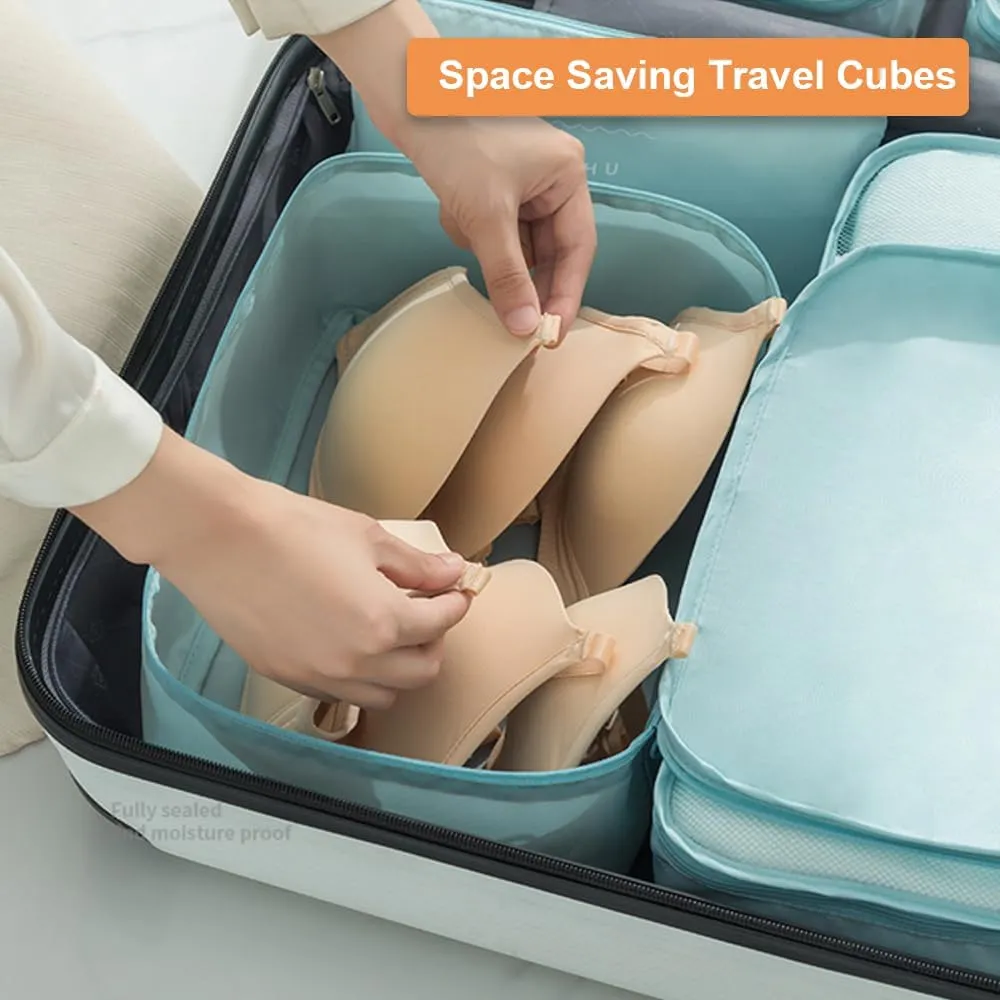 8 Set Packing Cubes with Portable Shoe Bag, Travel Underwear Storage Bag, and Makeup Bag for Suitcases Organizer Bags Set, Carry On Suitcase Luggage Organizers (Black)
