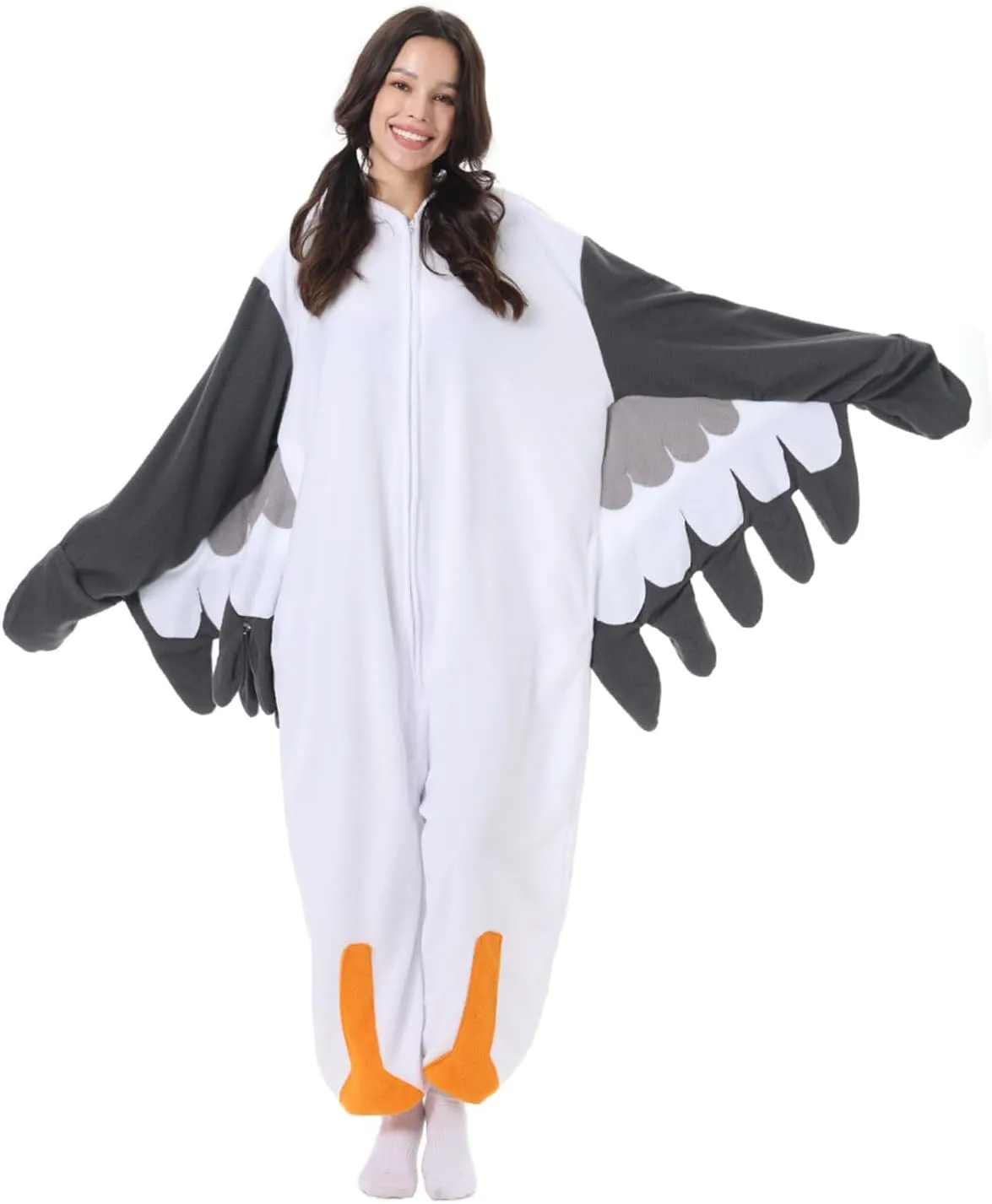 Adult Onesie Seagull Costume Unisex Halloween Cosplay Plush Animal Homewear Pajamas Sleepwear Jumpsuit for Women Men