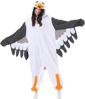Adult Onesie Seagull Costume Unisex Halloween Cosplay Plush Animal Homewear Pajamas Sleepwear Jumpsuit for Women Men