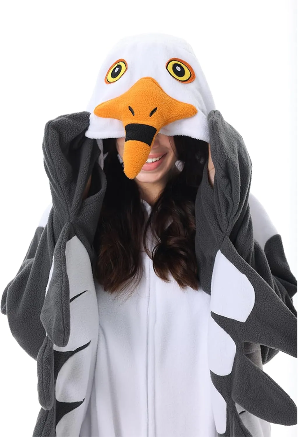Adult Onesie Seagull Costume Unisex Halloween Cosplay Plush Animal Homewear Pajamas Sleepwear Jumpsuit for Women Men