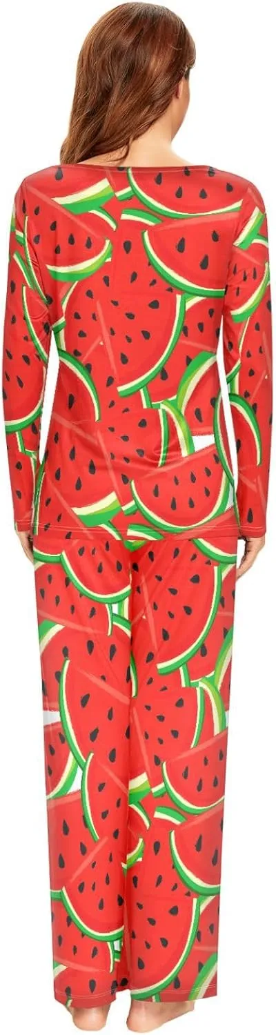ALAZA Fruits Watermelon Pajamas Set for Women 2 Piece Long Sleeve Sleepwear Soft Casual Nightwear Lounge Set Loungewear