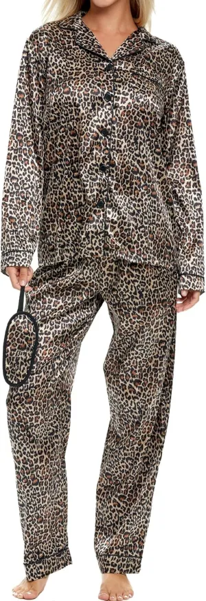 Alexander Del Rossa Long Sleeve Satin Pajama Set for Women, PJs Set