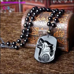 AlphaMan Black Obsidian Wolf Necklace || PlusMinusco.com