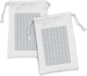 Ambesonne Abstract Fabric Pouch Set of 2, Vertical Stripes and Lines Pattern with Torn Paper Effect Digital Illustration, Small Drawstring Bag for Toiletries Masks and Favors, 9" x 6", Multicolor