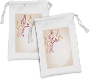 Ambesonne Butterfly Fabric Pouch Set of 2, Paper Cut Image of Colorful Butterflies on Background Nature Themed Art, Small Drawstring Bag for Toiletries Masks and Favors, 9" x 6", Yellow Red Beige
