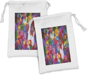 Ambesonne Colorful Fabric Pouch Set of 2, Close Up Paper Formed Like Circular Top View Color Jumble Design Photography Print, Small Drawstring Bag for Toiletries Masks and Favors, 9" x 6", Multicolor