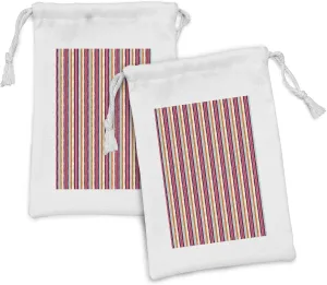 Ambesonne Colorful Fabric Pouch Set of 2, Vertical Lines with Torn Paper Effect Tropical Colors Striped Pattern Summer Time, Small Drawstring Bag for Toiletries Masks and Favors, 9" x 6", Multicolor
