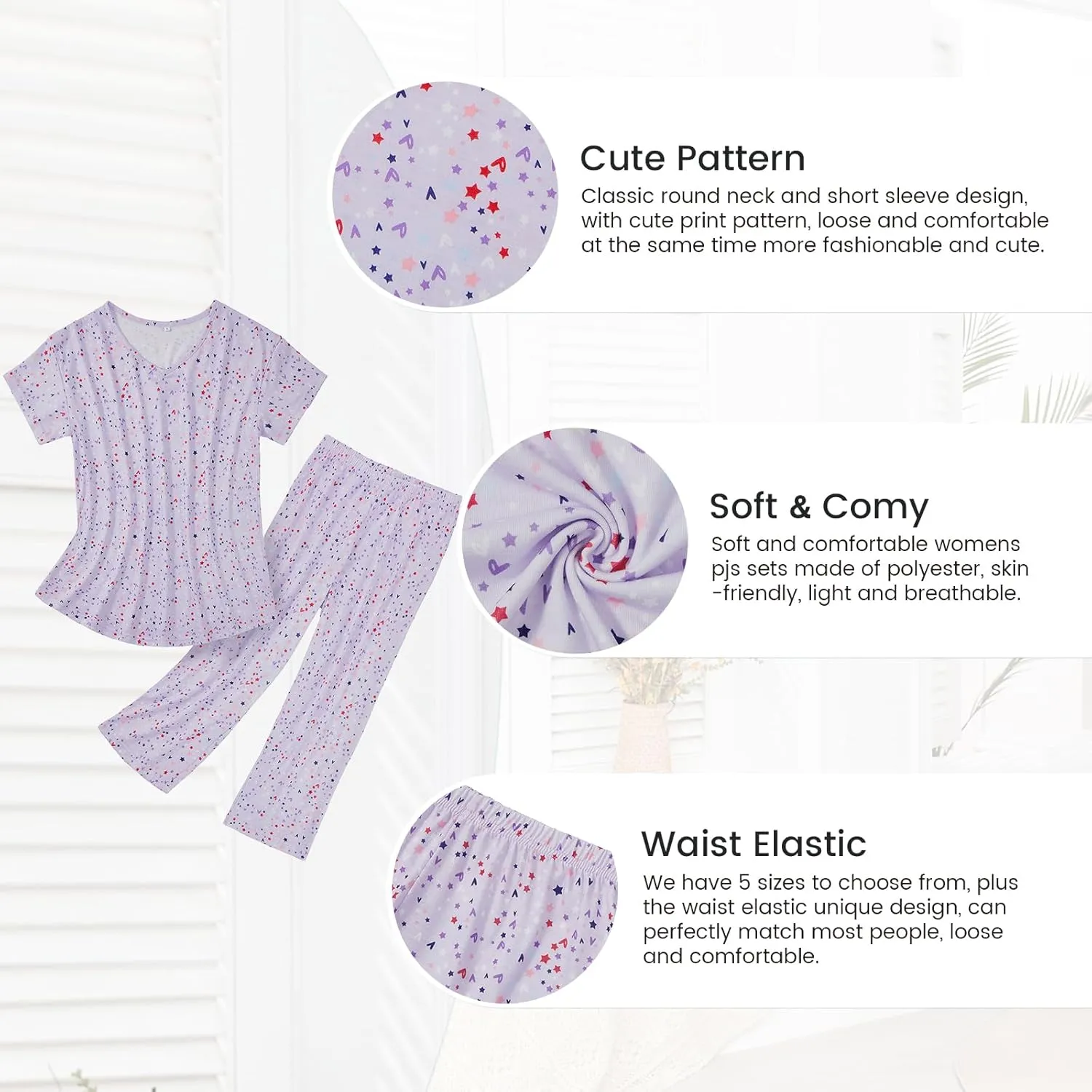 American Trends 2 Pack Short Sleeve Pajamas for Women Set Cotton Pj Set Tops with Capri Pants Summer Sleepwear