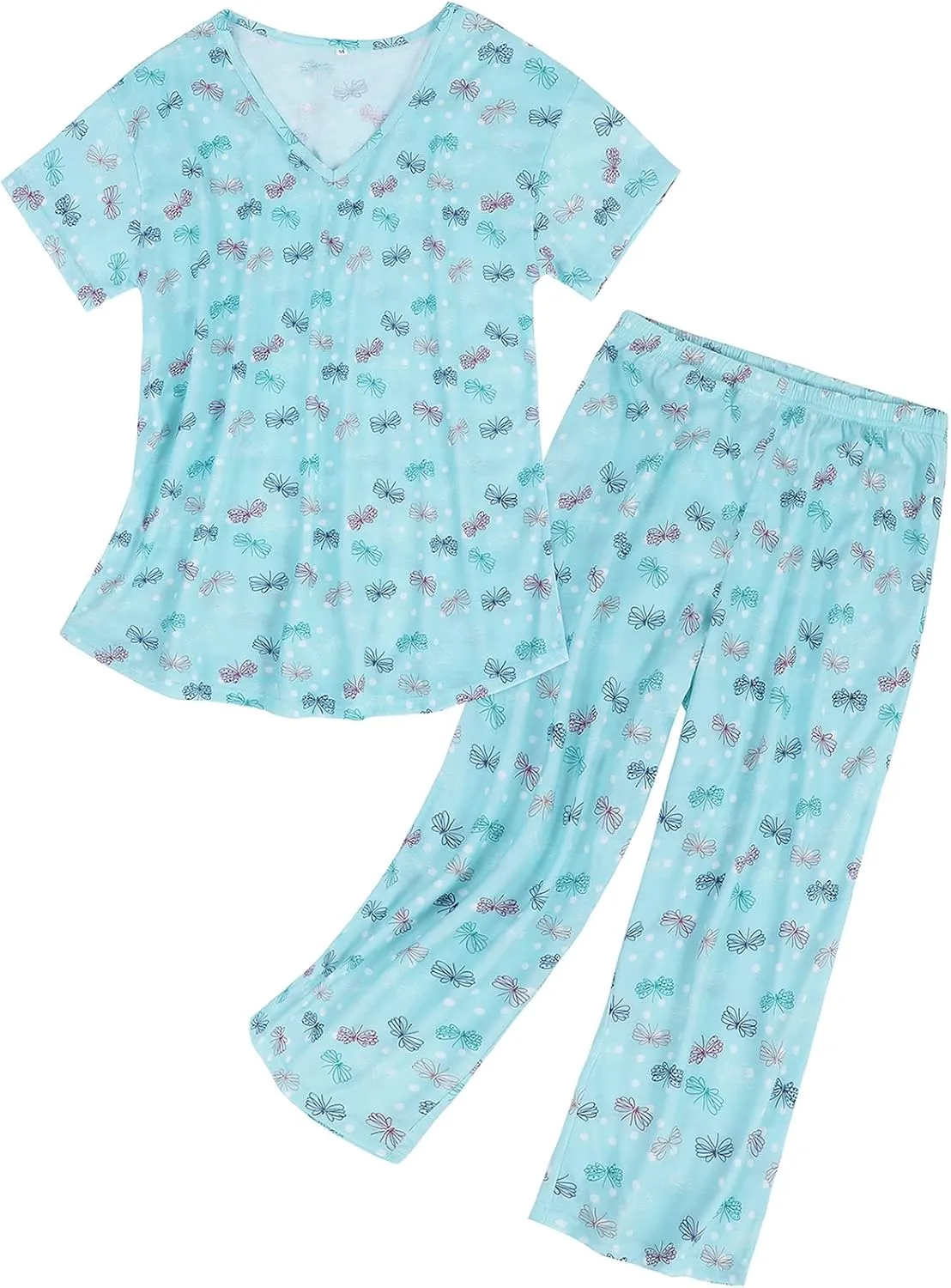 American Trends 2 Pack Short Sleeve Pajamas for Women Set Cotton Pj Set Tops with Capri Pants Summer Sleepwear