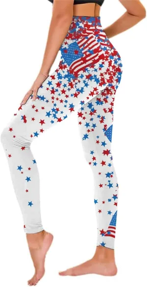 American USA Flag Leggings for Women Patriotic Workout High Waist Yoga Pants Comfortable Lounge Stretch Tights