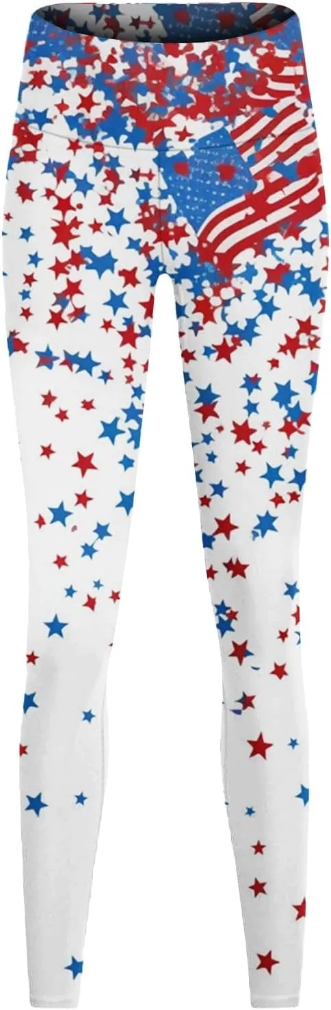 American USA Flag Leggings for Women Patriotic Workout High Waist Yoga Pants Comfortable Lounge Stretch Tights
