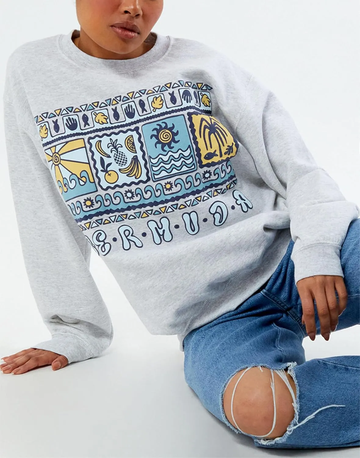 Amiblvowa Y2k Womens Vintage Graphic Crewneck Oversized Sweatshirt Long Sleeve Drop Shoulder Shirts Tops Preppy 90s Clothes
