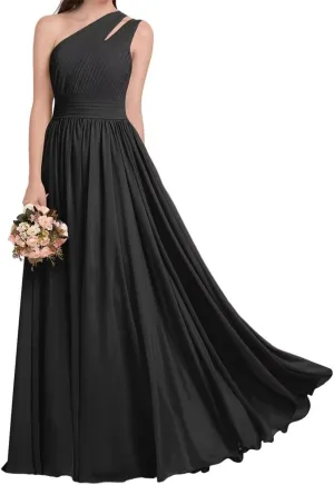 ANYSWBKN One Shoulder Bridesmaid Dresses for Wedding Pleated Chiffon Evening Formal Party Gown with Pockets