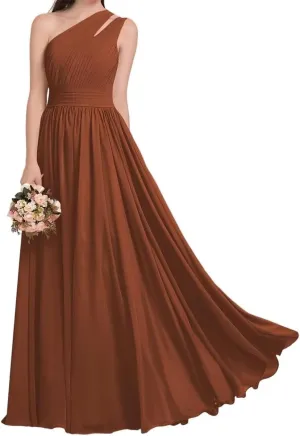 ANYSWBKN One Shoulder Bridesmaid Dresses for Wedding Pleated Chiffon Evening Formal Party Gown with Pockets