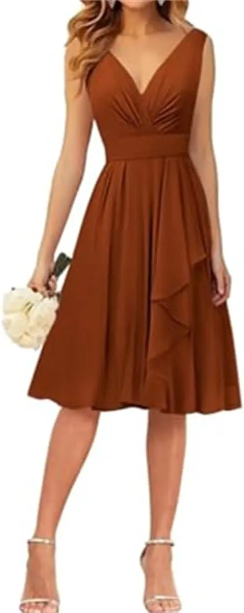ANYSWBKN Short Bridesmaid Dresses for Wedding Bridesmaid Teens V Neck Chiffon Evening Party Homecoming Gown A188