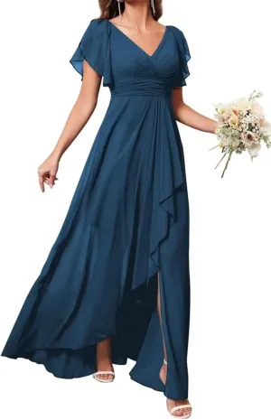 ANYSWBKN Women's High Low Bridesmaid Dresses for Wedding Guest Chiffon Evening Formal Party Gown with Slit
