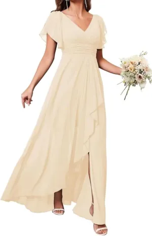 ANYSWBKN Women's High Low Bridesmaid Dresses for Wedding Guest Chiffon Evening Formal Party Gown with Slit