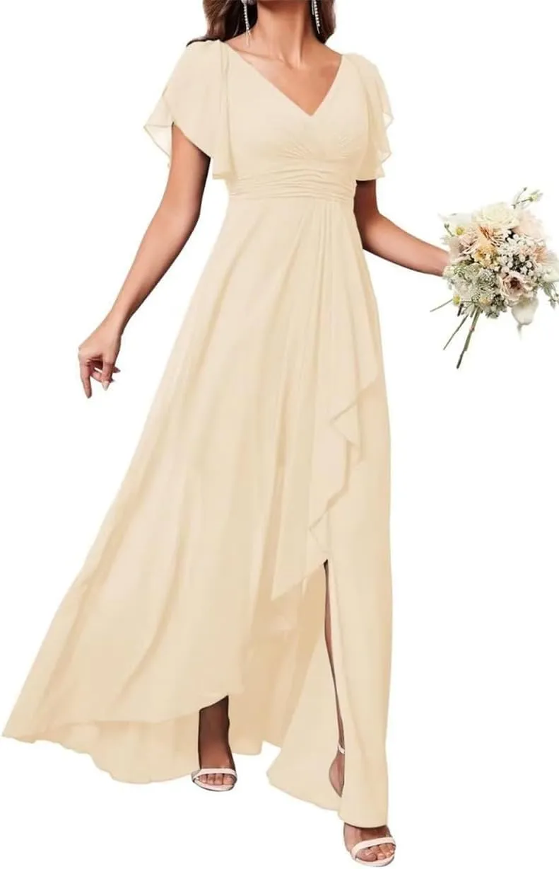 ANYSWBKN Women's High Low Bridesmaid Dresses for Wedding Guest Chiffon Evening Formal Party Gown with Slit