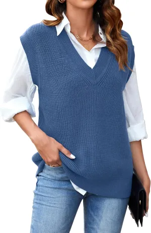 Arach&Cloz Womens Sweater Vest 2024 Fall Winter Knitted V Neck Oversized Casual Cap Sleeve Pullover Tank Tops