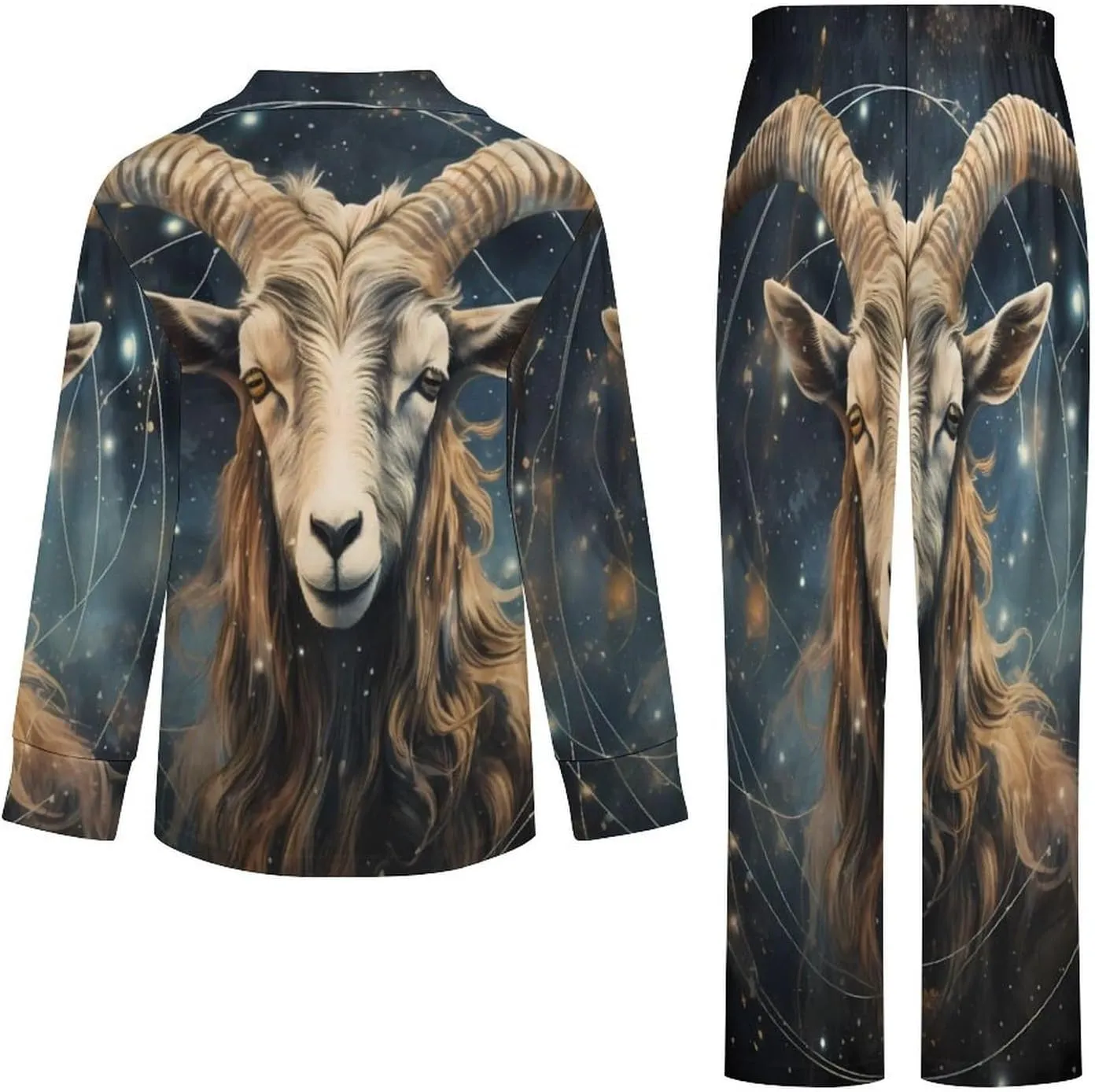 Aries Constellation Women's Long Sleeve Pajama Set Soft Button Down Nightwear Loungewear Lounge Sets