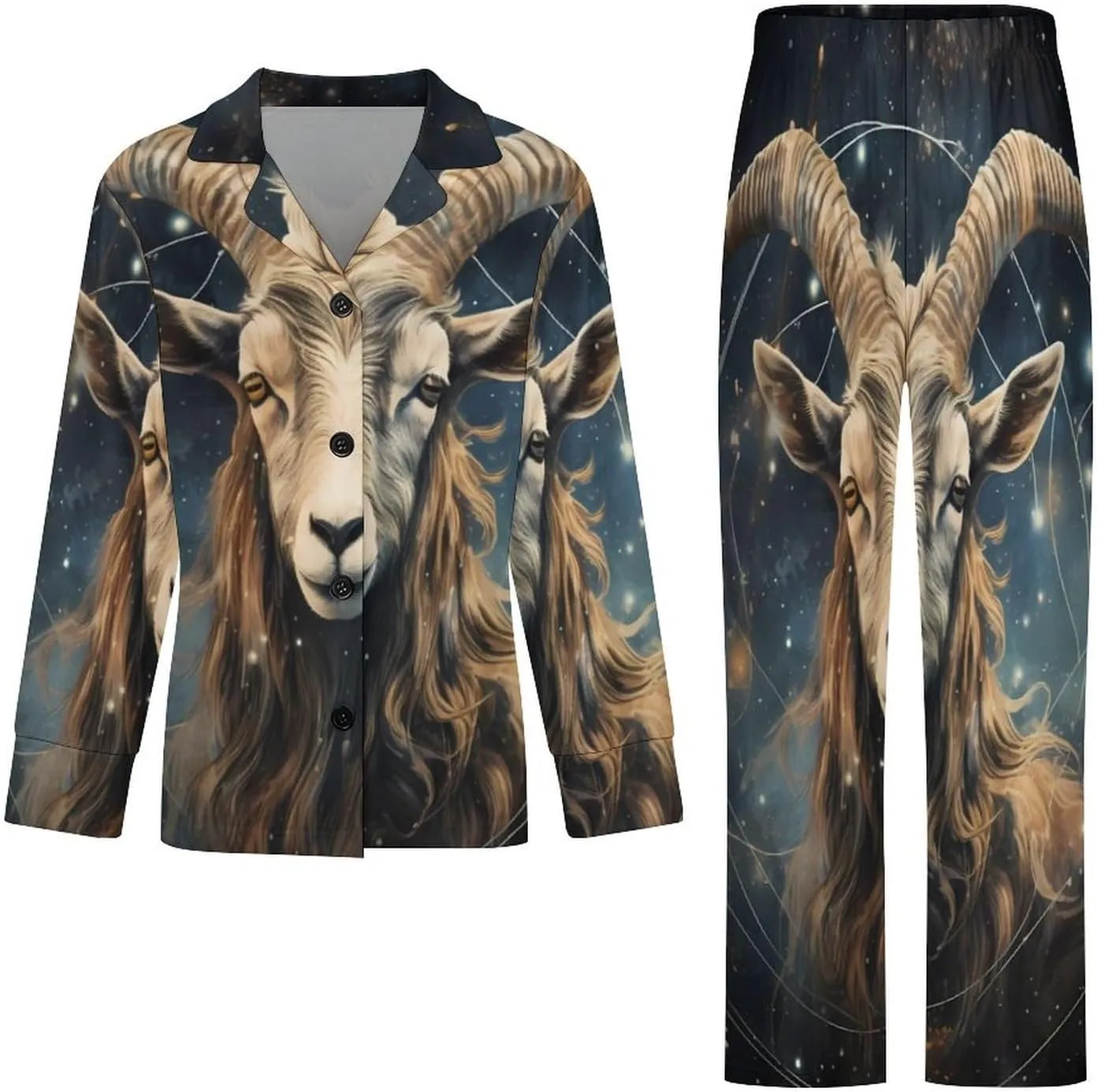 Aries Constellation Women's Long Sleeve Pajama Set Soft Button Down Nightwear Loungewear Lounge Sets