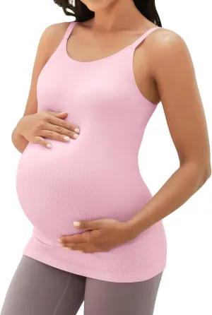 ATTRACO Maternity Tank Tops with Built in Bra Ribbed Pregnancy Clothes Adjustable Straps