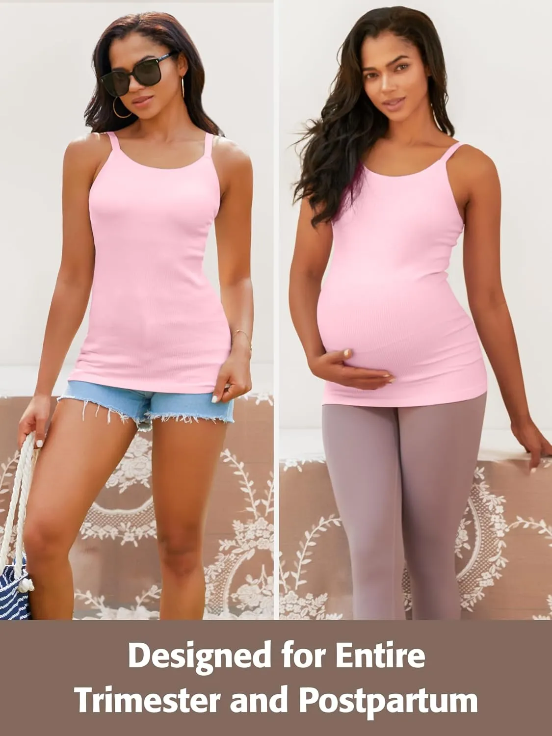 ATTRACO Maternity Tank Tops with Built in Bra Ribbed Pregnancy Clothes Adjustable Straps